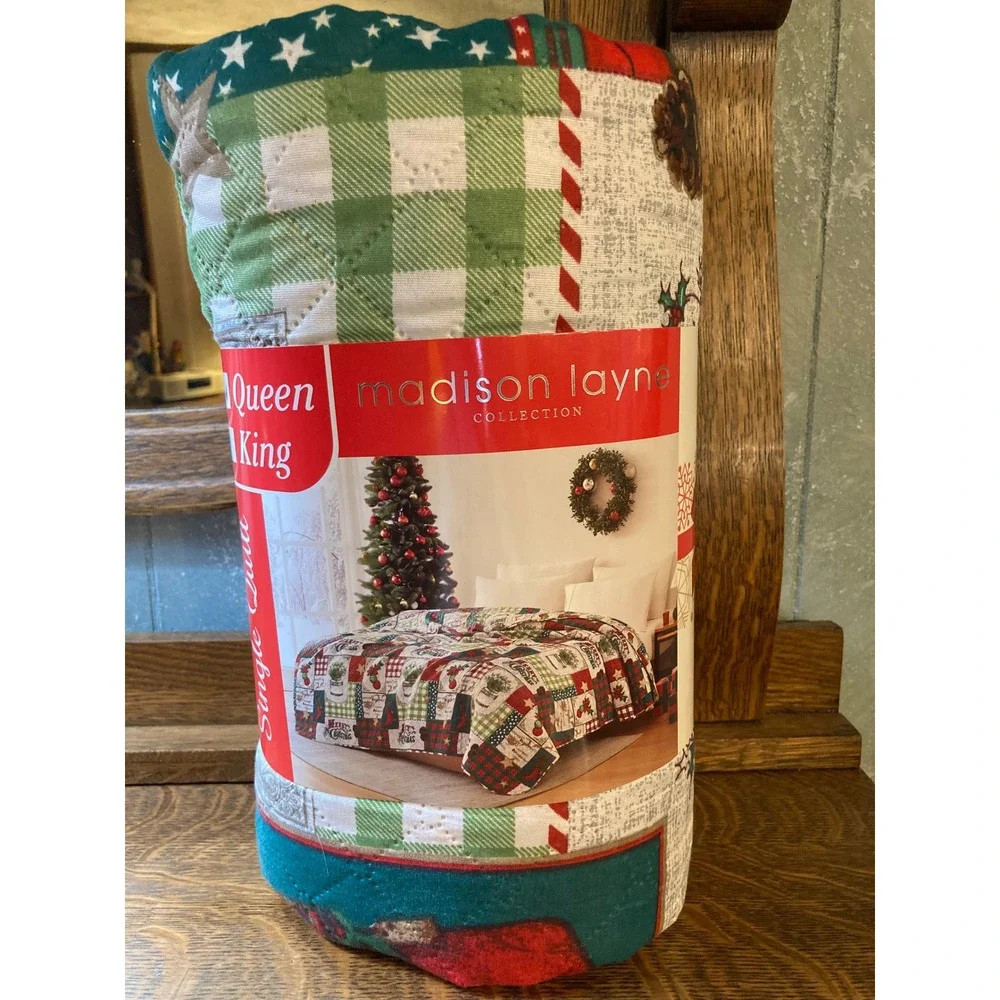 Madison Layne Holiday Patch Christmas Queen Quilt Red Green White 86x86 NEW